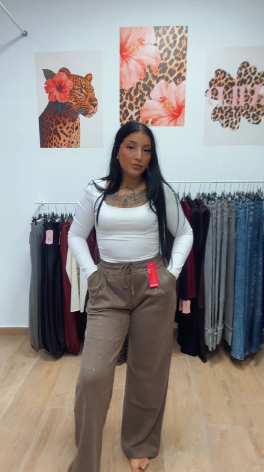 Pantalón chándal brillo marrón