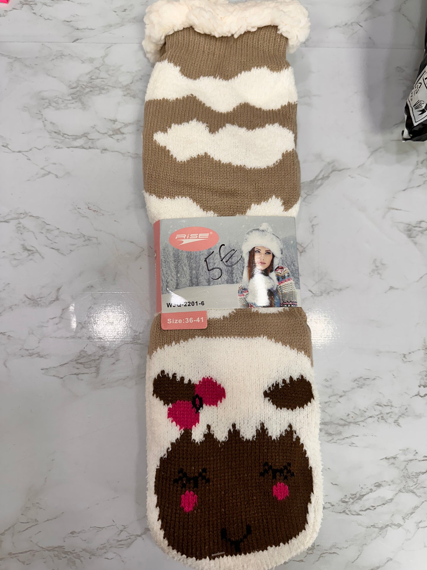 Calcetín borreguito beige