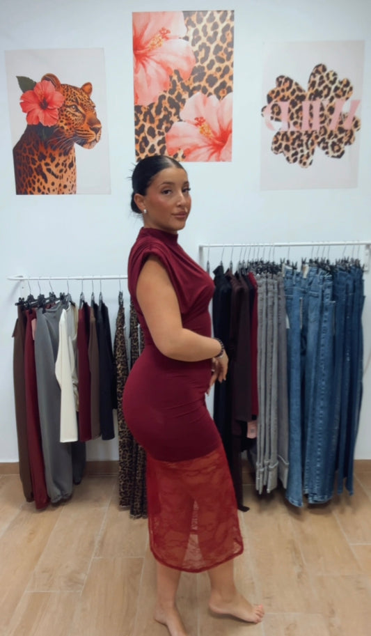 Vestido encaje burdeos