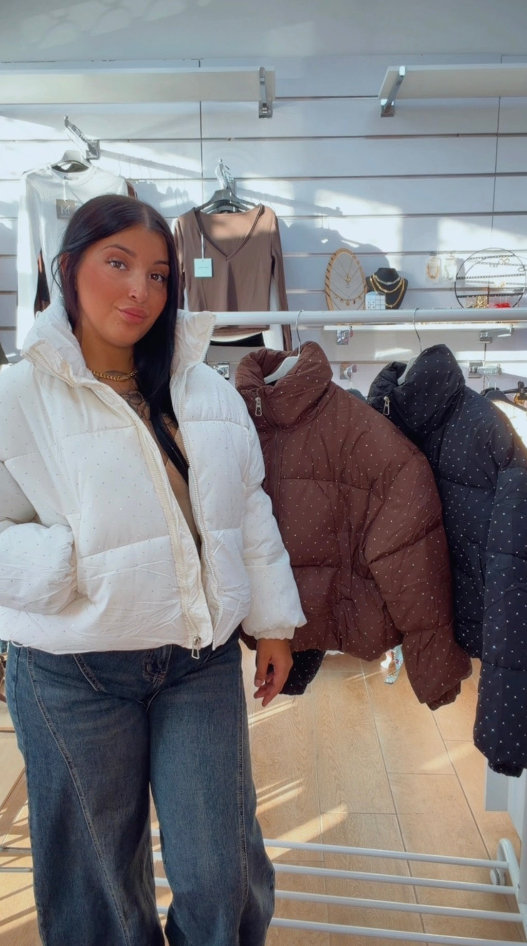 Chaquetón pluma brillo