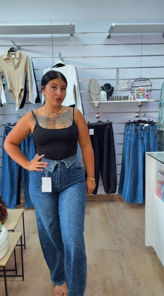 Pantalón doble cintura brillo