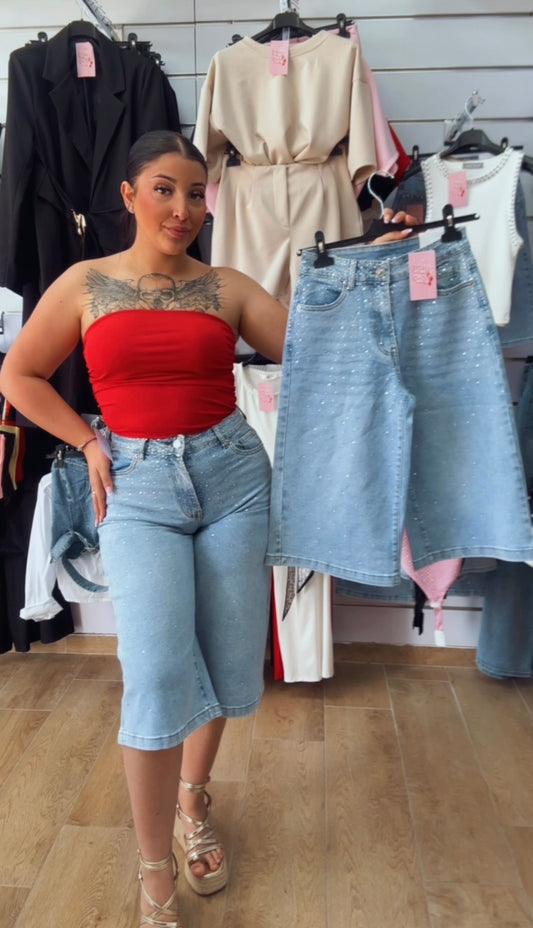 Pantalón bermuda brillo